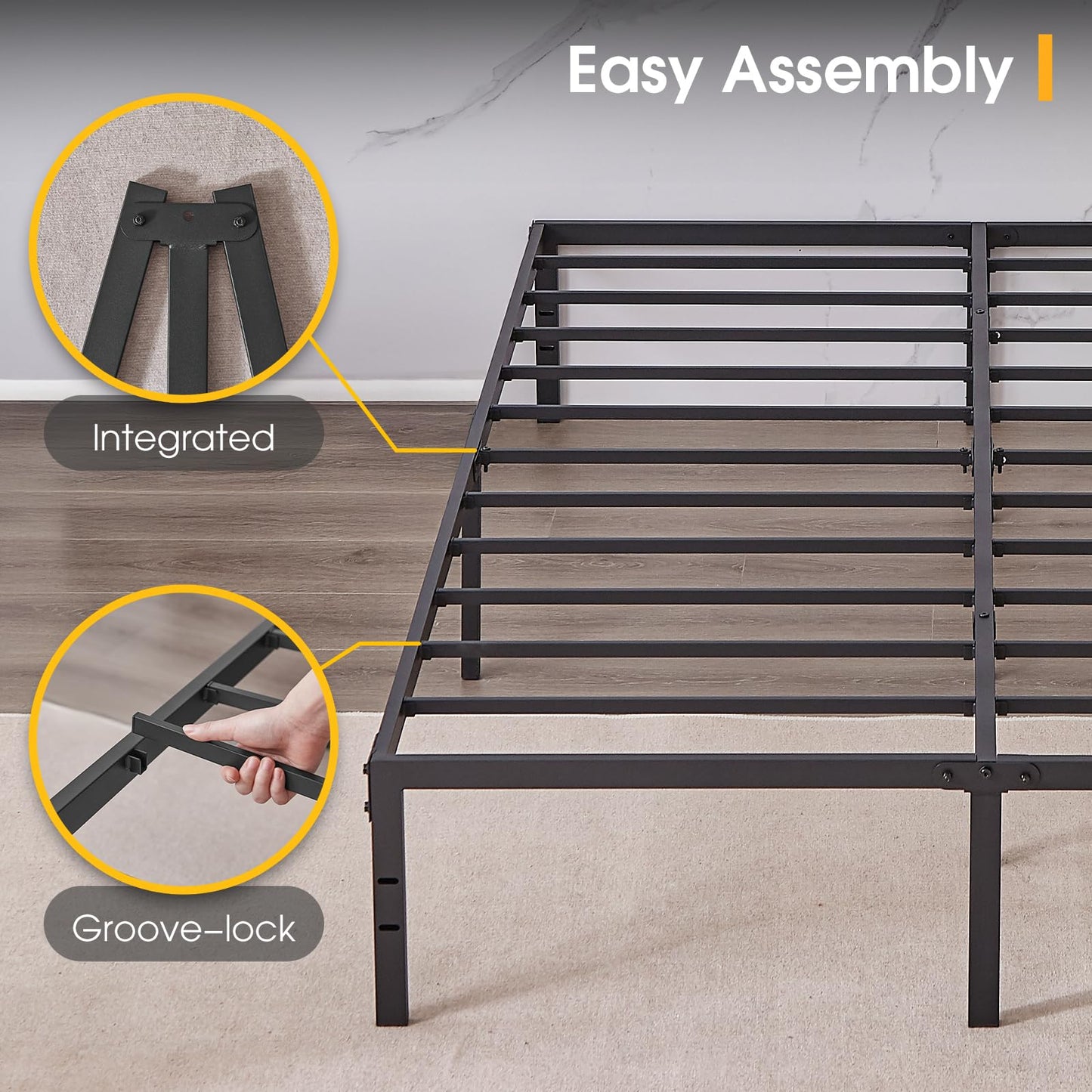 BedsPick Queen Bed Frame, 14 Inch Metal Platform Bed Frame Queen Size, Heavy Duty Sturdy Mattress Foundation, Noise Free, Easy Assembly, Steel Slats Support, No Box Spring Needed, Black