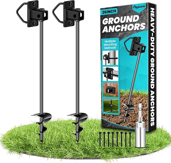 Payivsve Ground Anchors Screw in, Multi-Purpose Trampoline Stakes Heavy Duty, 3" Wider Spiral Mobile Home Anchors Hurricane Earth Anchor for Trampoline, Storage Shed, Swing Sets, Carports
