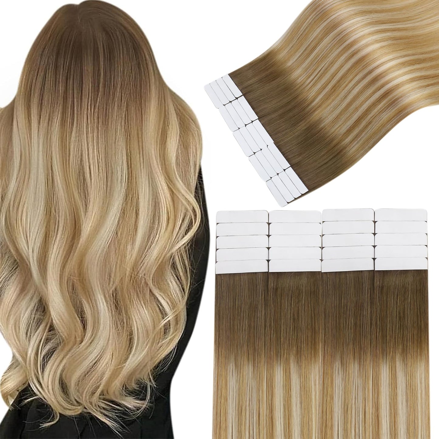 Tape in Hair Extensions Human Hair Blonde Balayage Tape in Extensions Human Hair Brown Ombre Honey Blonde Mixed Platinum Blonde