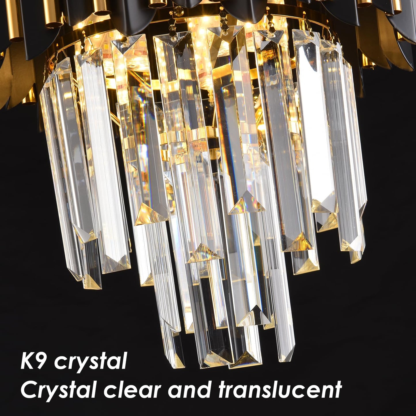 Black and Gold Chandelier Gold Modern Crystal Chandelier Light Fixtures Dining Room Chandelier 1-Light Round Small Crystal Ceiling Hanging Pendant Light Fixture Kitchen Island entryway Foyer Bedroom