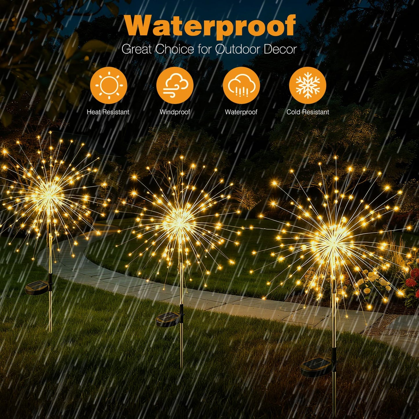 btfarm 4 Pack 120 LED Solar Garden Lights Outdoor, 8 Modes Firework Lights Solar Powered, Waterproof Twinkle Fairy Light Outside for Yard Patio Pathway Pool Christmas Party Decorative, Warm White