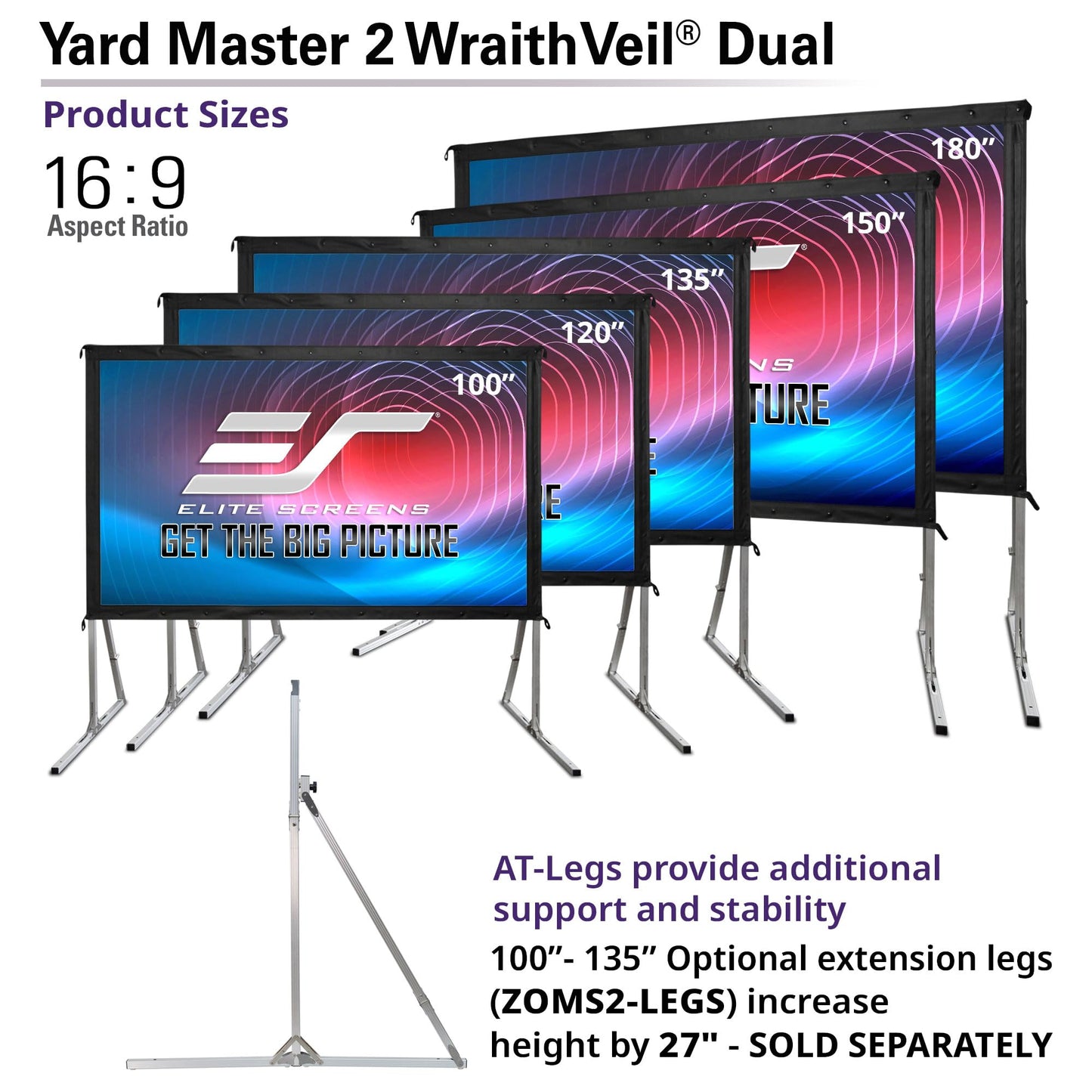 Elite Screens Yard Master 2 DUAL Projector Screen, 150-INCH 16:9, Front and Rear 4K/8K Ultra HD, Active 3D, HDR Ready Projection, OMS150H2-DUAL