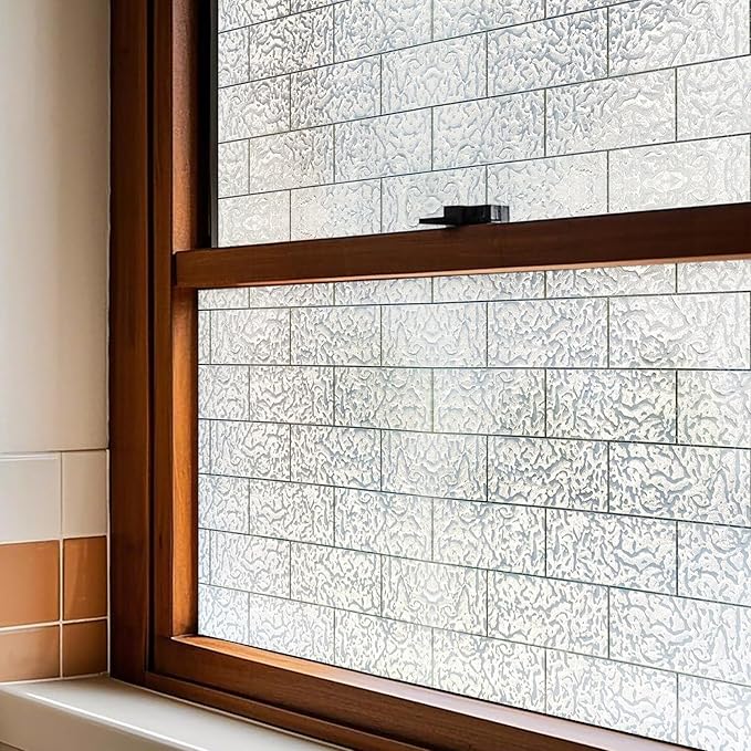 Window Privacy Film, Frosted Glass Decorative Static Cling, Removable Sun Blocking Vinyl Covering,Window Film for Home Kitchen Living Room Bathroom, Moon Scar, 17.3" x 78.7"