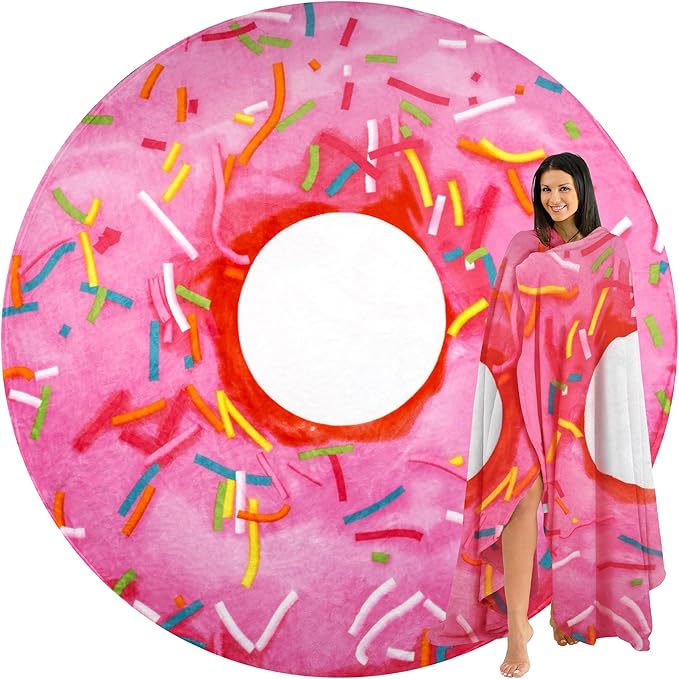 Zulay Donut Blanket - Novelty Big Round Pink Glazed for Adults and Kids - Premium Soft Flannel for Indoors, Outdoors, Trav...