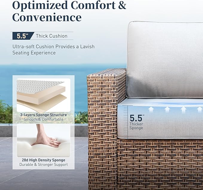 SUNSHINE VALLEY Swivel Glider 4 Piece Patio Furniture Set with Swivel Chairs, Patio Set with 4.92" Extra Wide Armrest, Wicker Patio Furniture with 26.3" Deep Seating and 5.5" Thick Cushions, Grey
