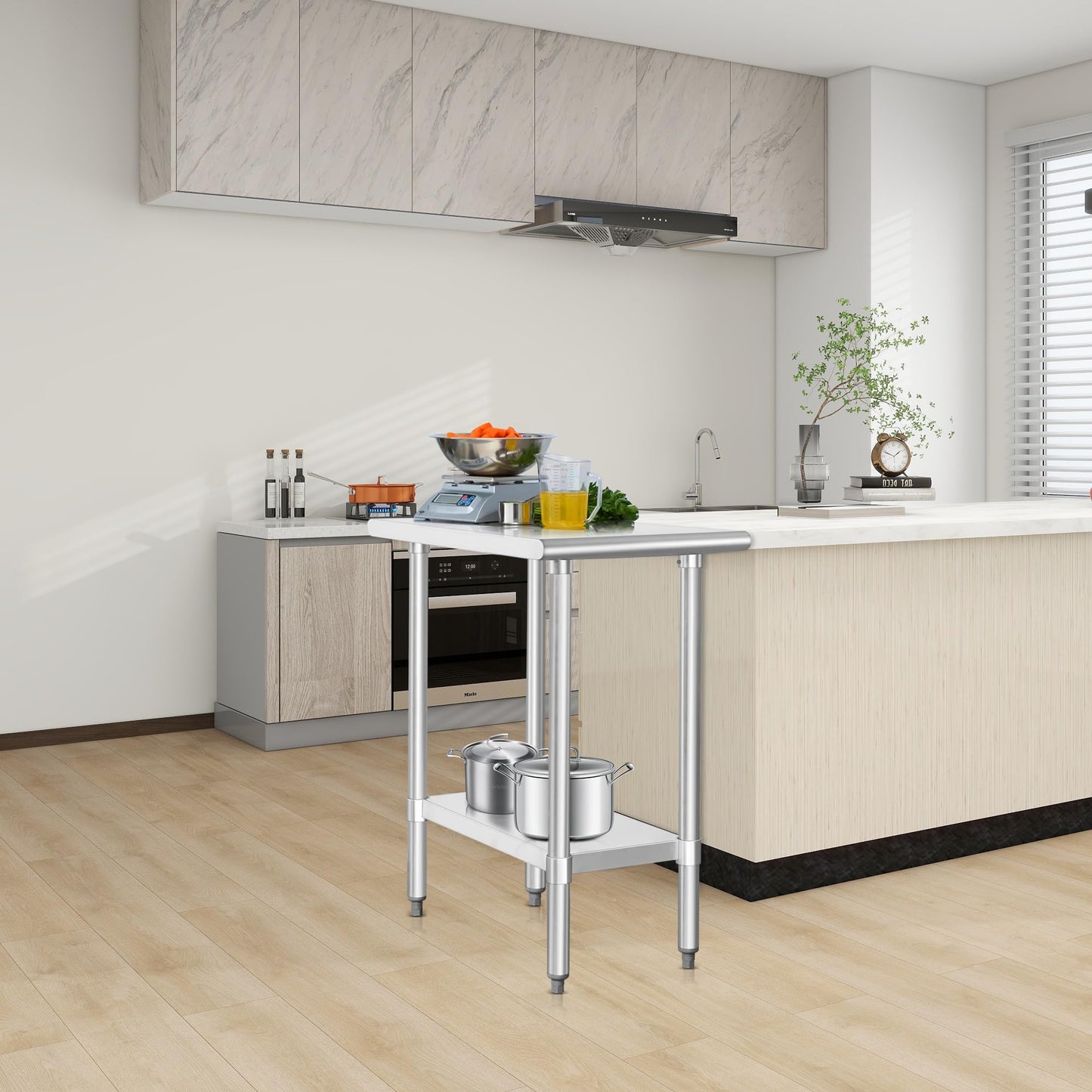 HARDURA Stainless Steel Table 30X18 Inches with Undershelf and Galvanized Legs NSF Heavy Duty Commercial Prep Work Table for Restaurant Kitchen Home and Hotel