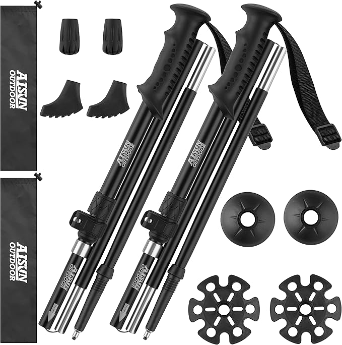AISUNOURDOOR Lightweight Adjustable Trekking Poles, Aluminum Collapsible Travel Hiking or Walking Sticks for Women Childre...