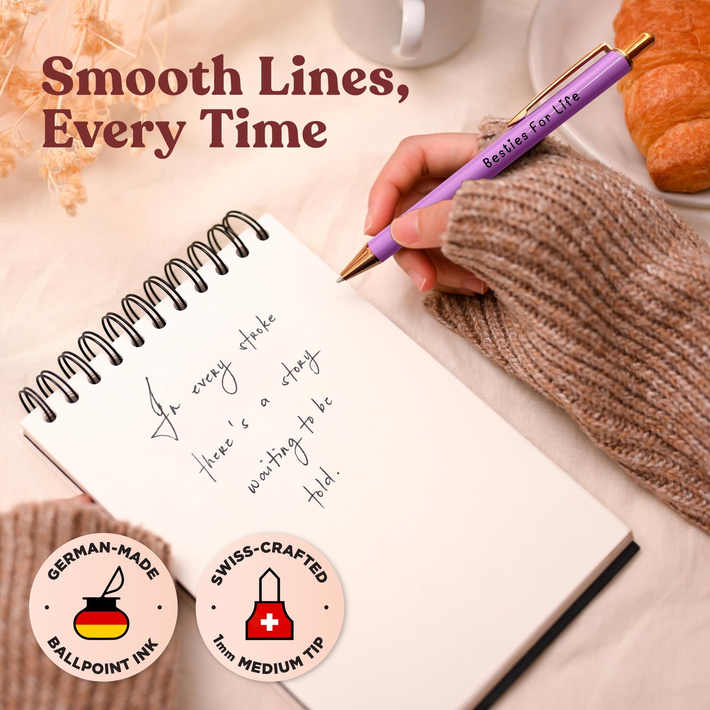 MESMOS 3pc Fancy Pen Set for Women, Gifts for Best Friend Women, Birthday Gifts for Friendship, Long Distance Female Best Friends