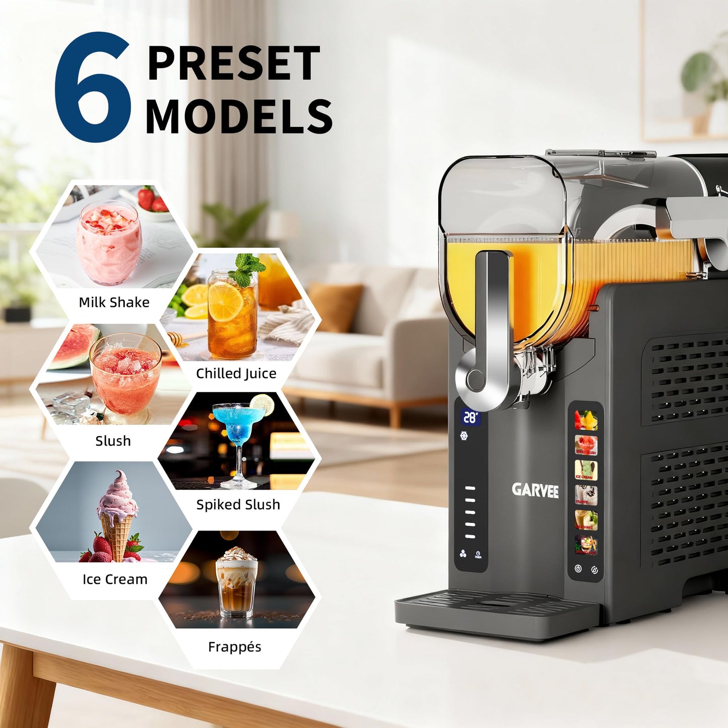 Garvee Slushie Machine for Home No Ice Needed, Frozen Drink Maker with LED Display & 6 Pre-Set Programs, 70 oz Large Capacity for Frozen Margaritas,Frappés,Ice Cream, Dark Gray