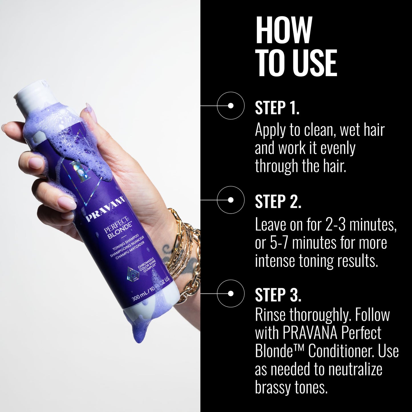 Pravana The Perfect Blonde Purple Toning Shampoo | Neutralizes Brassy, Yellow Tones | For Color-Treated Hair | Chromasilk Enhanc