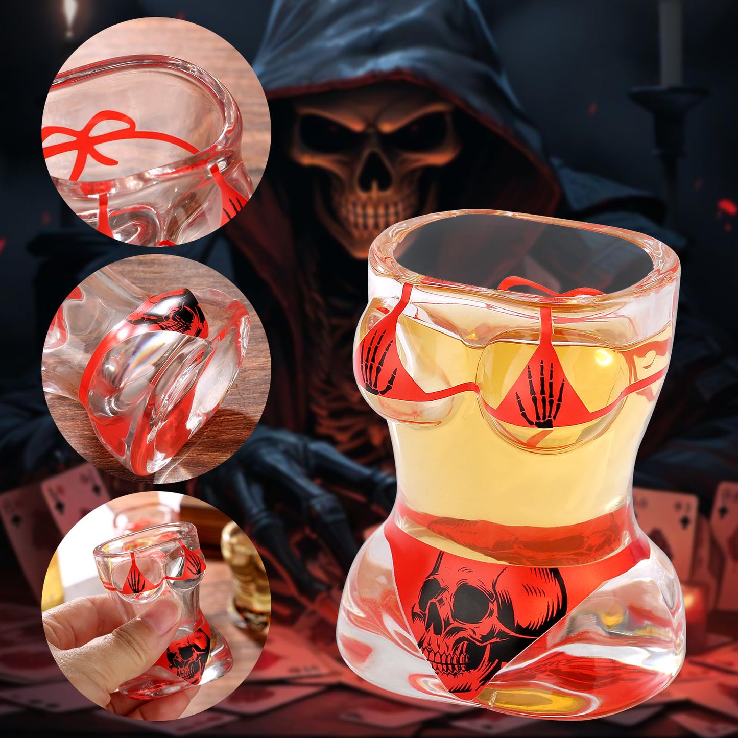 Bikini Glass Shot Glasses, Reusable Skull Shot Glasses, 30ml Heavy Base Shot Cups Set of 2 with Gift Box for Alcohol Shots, Vodka, Expresso, Tequila & Dessertsor, Birthday Christmas Gift for Men Women