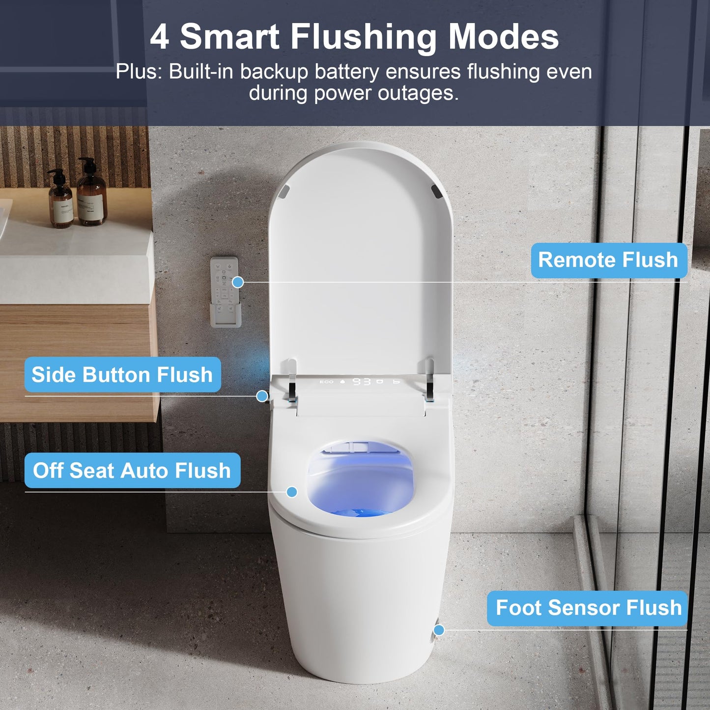 Smart Toilet with Bidet Built in, Elongated Toilet with Heated Seat, Dryer, Auto-Lift Lid, Soft Close, Electric Tankless Toilets for Bathroom with Auto Flush 1 GPF, MAP 1000g