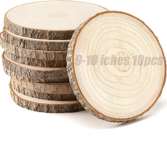 10 pcs Large Wood Slices for Centerpieces 9-10 inches Wood Rounds for Tables Decor Rustic Wood Circles for DIY Crafts and ...