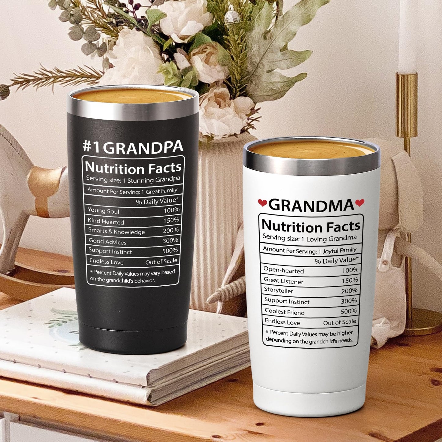 Lifecapido Gifts for Grandparents, Nutrition Facts Grandma Grandpa Tumbler Set, Grandma and Grandpa Christmas Birthday Mothers Day Fathers Day Announcement Gifts for Grandparents, 20oz