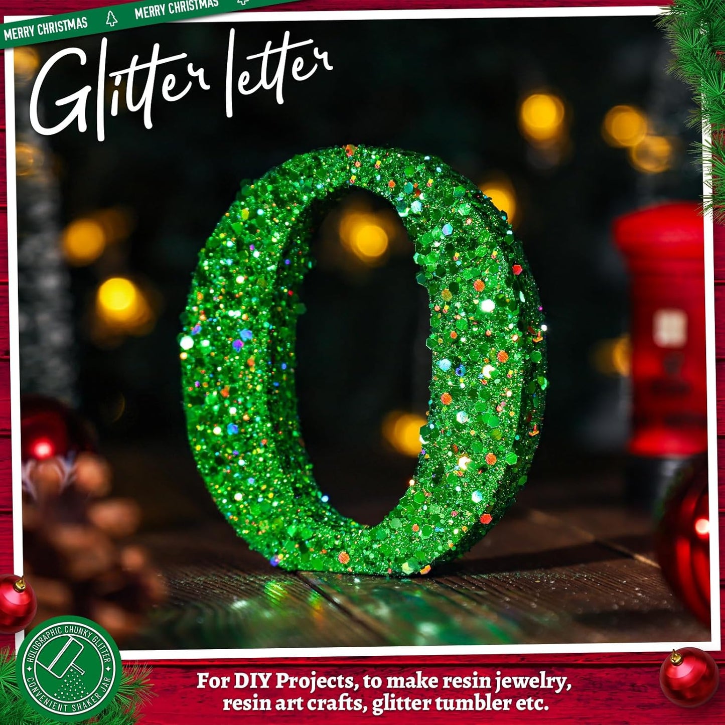 LEOBRO Green Glitter, 160g/5.64oz Holographic Chunky Glitter for Crafts, Resin, Nail Body, Tumblers, Party Decorations