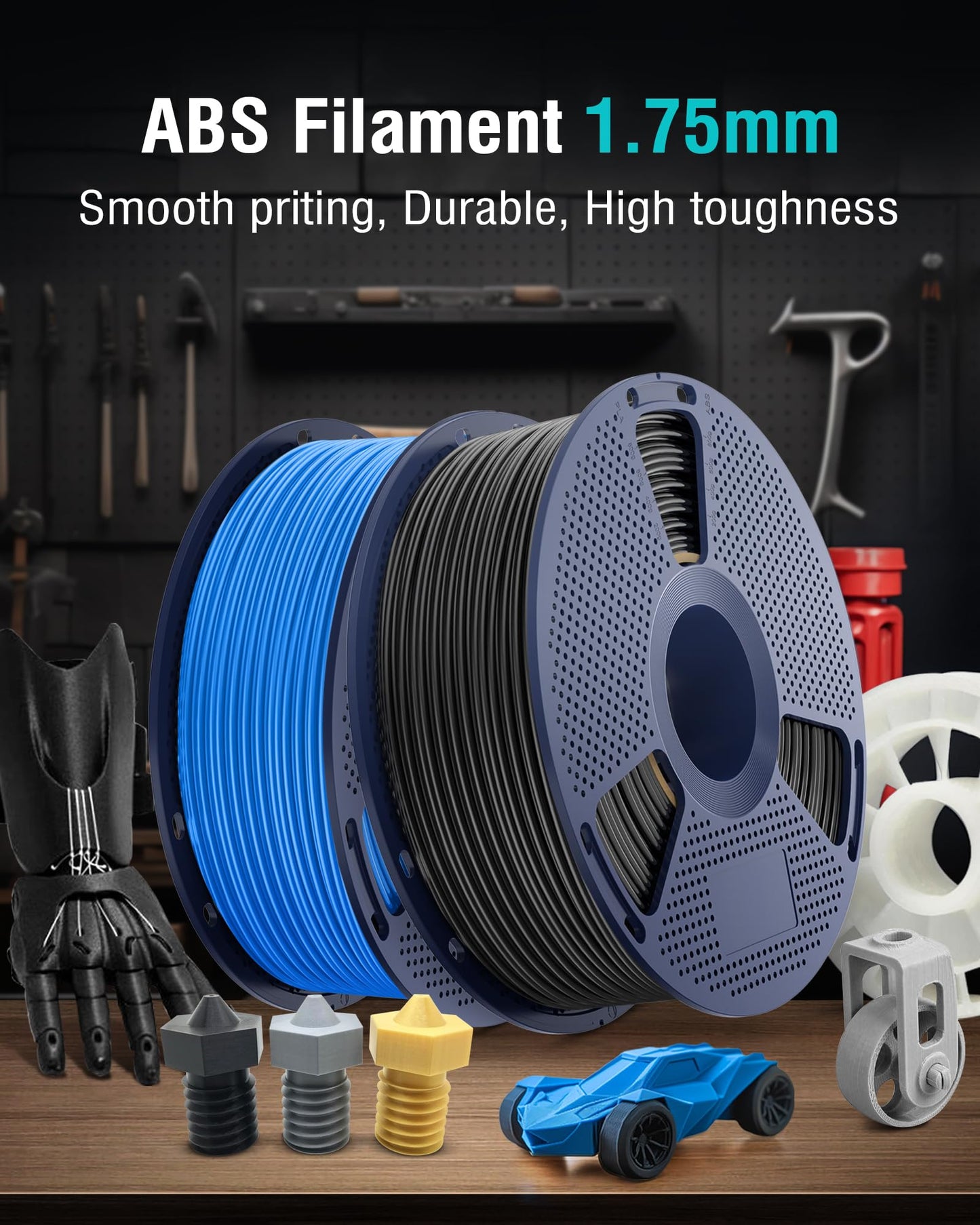 SUNLU ABS Filament 1.75mm 3D Printer Filament, Strong and Durable, Excellent Toughness, Individually Vacuum Packed, 4kg in Total, 1kg per Spool, Pack of 4, Black