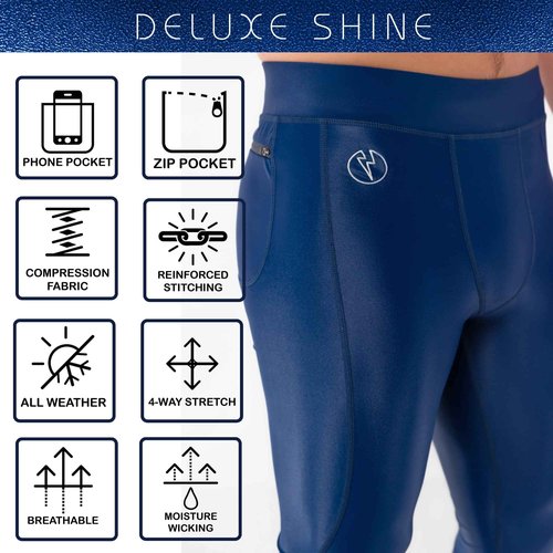 Kapow Meggings Shiny Performance Range - Shiny Compression Leggings for Men with Pockets, Athletic Base Layer (Omega, M)