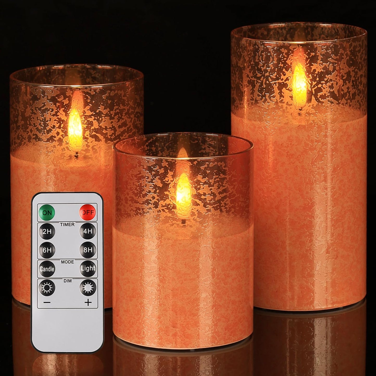 SNUGBLAKI Flameless Candles with Remote, 3D Wick Realistic LED Candles Flickering, Real Wax in Glass Orange Fake Candles for Wedding Party Festival Home Decor Gifts