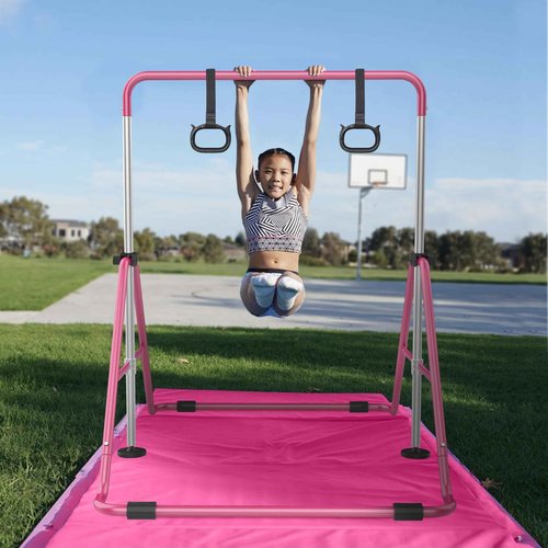 Crystal Stone Steel Gymnastics Bar Sturdy Material Foldable & Expandable for Girls & Kids Adjustable Height Knob at Home Folding,Outdoor,Horizontal Bar with Rings