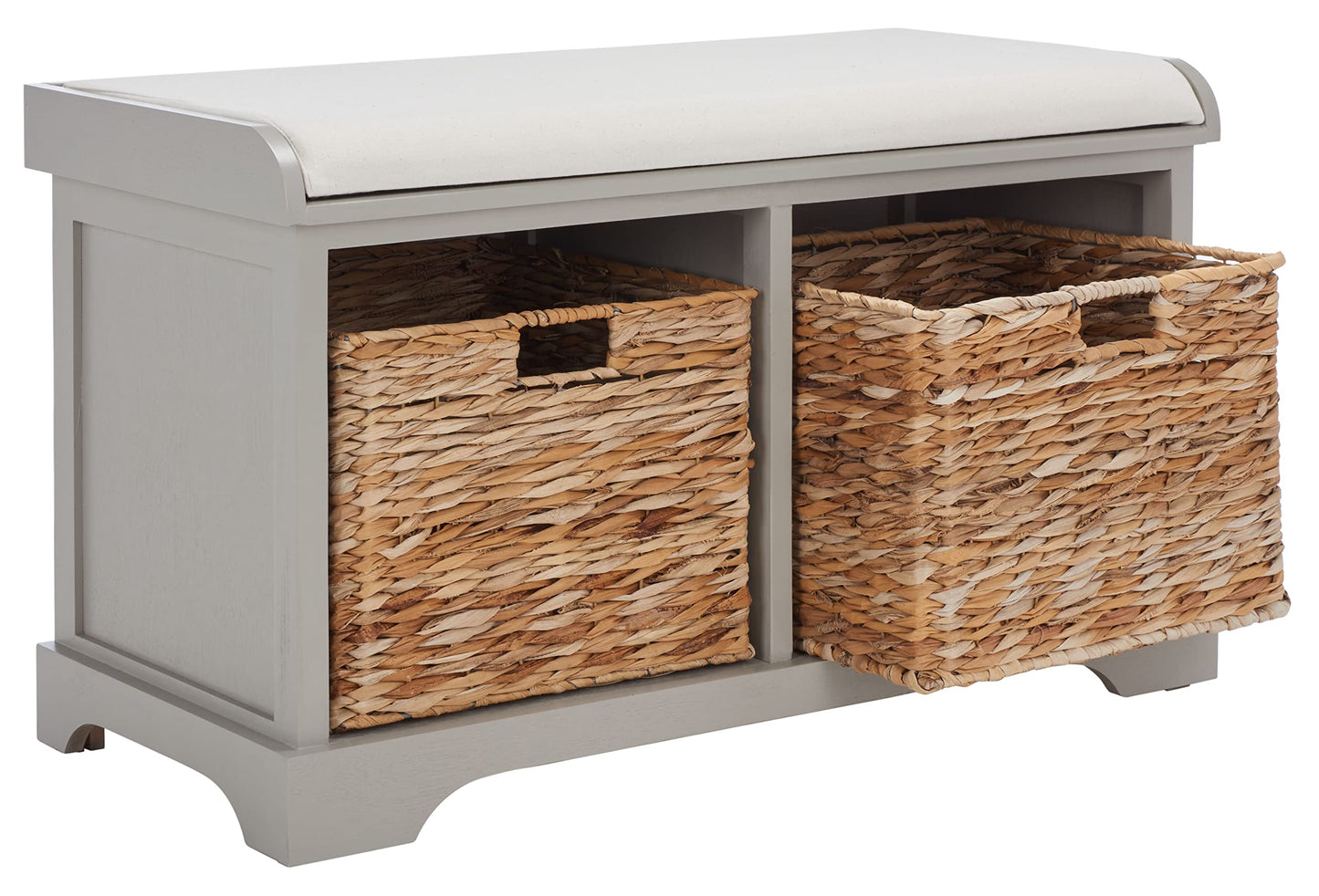SAFAVIEH Home Collection Freddy Vintage Grey / Wicker Basket 2-Drawer Storage Bench with Cushion (Fully Assembled)