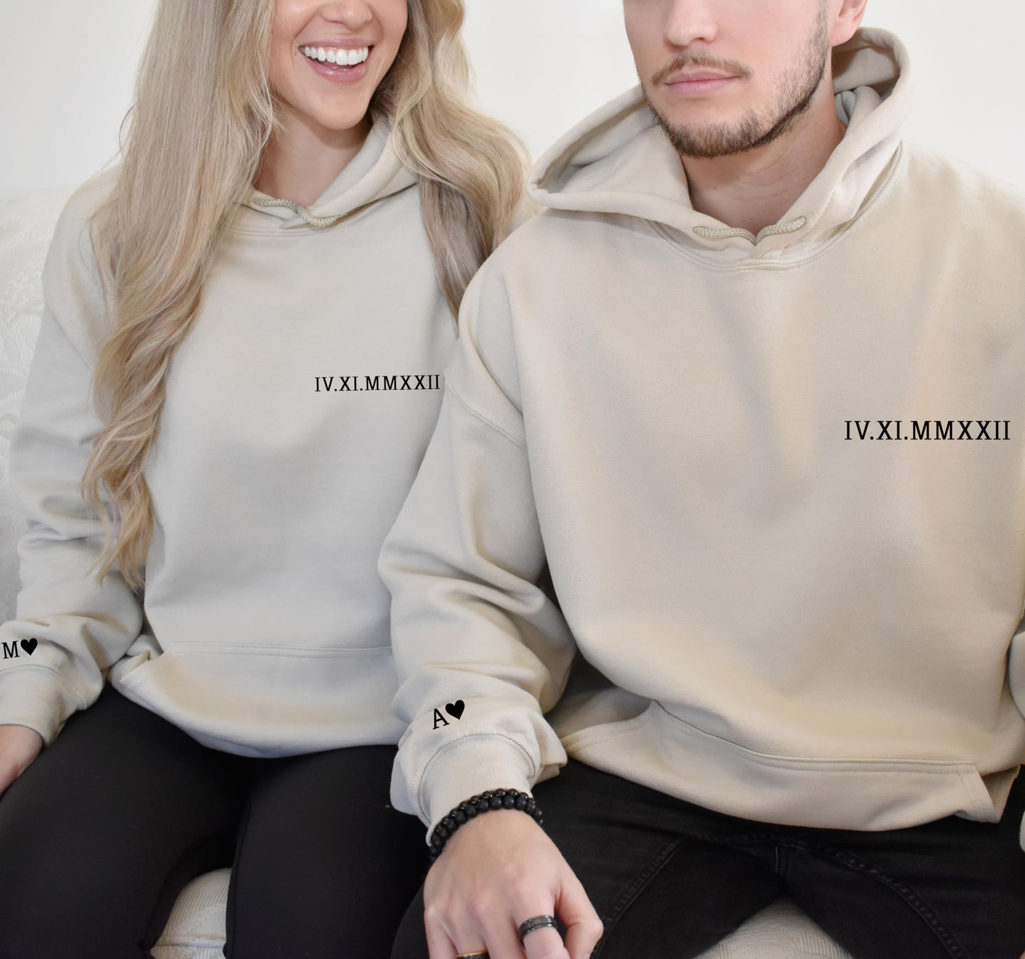 Merrvey Custom Roman Numeral Hoodie with Initial and Heart Matching Couple Hoodies Personalized Anniversary Initial Hoodie Date Valentines Day Gift for Couples Wedding Engagement Stuff