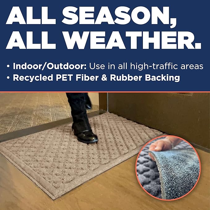 MATSINC Artisan Entry Front Door Mat - Rubber Back Indoor or Outdoor with Quadra Foil Design, Water Absorbing Welcome Mat, Front Door Outside Entrance, Made in The USA, 2' x 3'(Taupe)