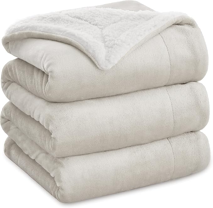 Bedsure GentleSoft Sherpa Fleece Blankets King Size for Bed - Thick and Warm Throw for Women and Men, Soft Fuzzy Plush King Blanket for Winter, Non-Heated, Linen, 108x90 Inches