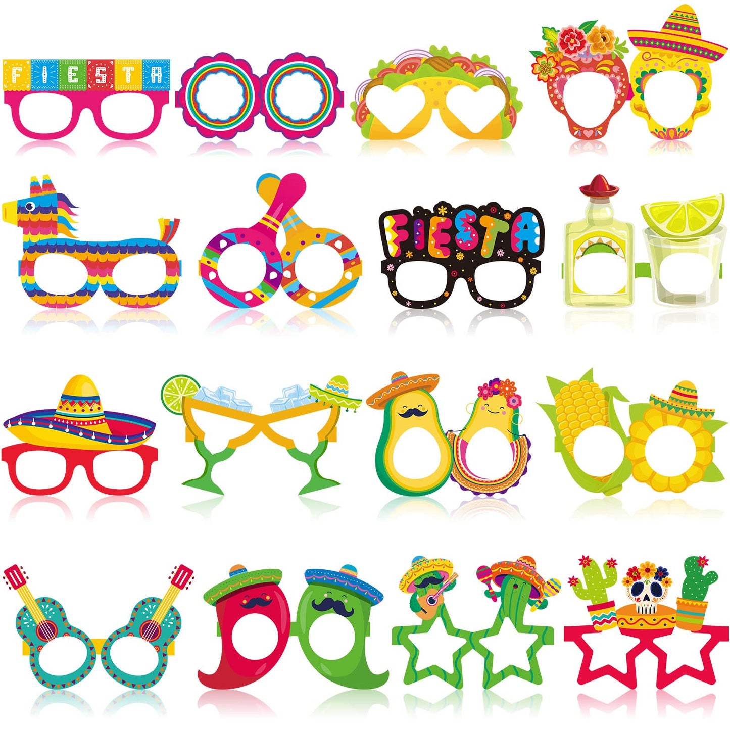 Honoson 32 Pcs Mexican Fiesta Party Decorations Paper Eyeglasses Taco Cactus Pinata Cinco De Mayo Costume Photo Booth Props Supplies for Taco Twosday Birthday Let's Fiesta Favor