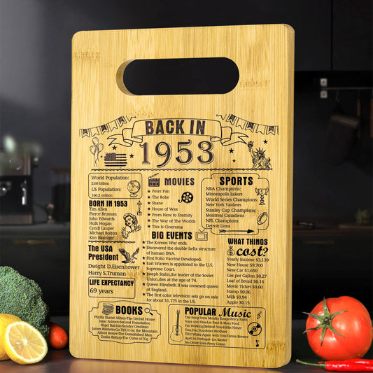 72th Birthday Gifts For Women or Men, Back In 1953 Cutting Board 72th Birthday Decorations, 72 Year Old Anniversary Birthday Gifts