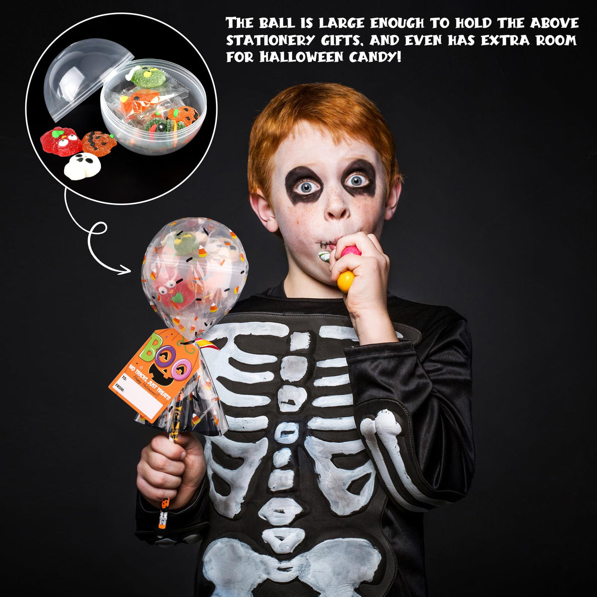 POPGIFTU Halloween Party Favors for Kids - 28 Pack Giant Lollipop-Shaped Stationery Set with Pencil Sticker Erase Notepad Sharpener for Halloween Trick or Treat, Classroom Gifts for Boys & Girls