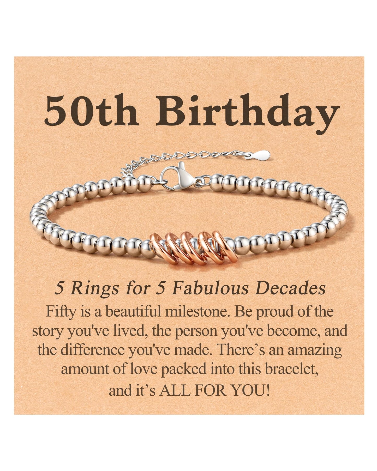 KOXMOON 50th Birthday Gifts for Her Women, 50 Year Old Gifts for Women Happy 50th Birthday Bracelet for Mom Friend Female