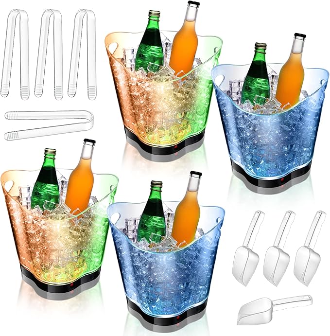 Norme 12 Pcs LED Ice Bucket with Scoop Clip, 6.5l LED Light Ice Bucket, 7 Color Changing Clear Acrylic Champagne Beer Wine...