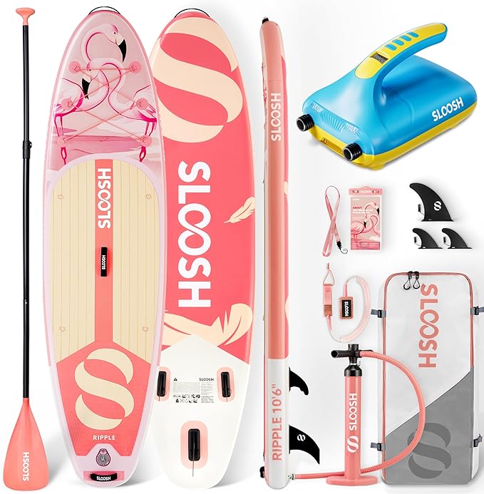 SLOOSH Inflatable SUP & Electric Pump Bundle – 10'6" Paddle Board with Premium Accessories, Non-Slip EVA Deck, 20 PSI Dua...