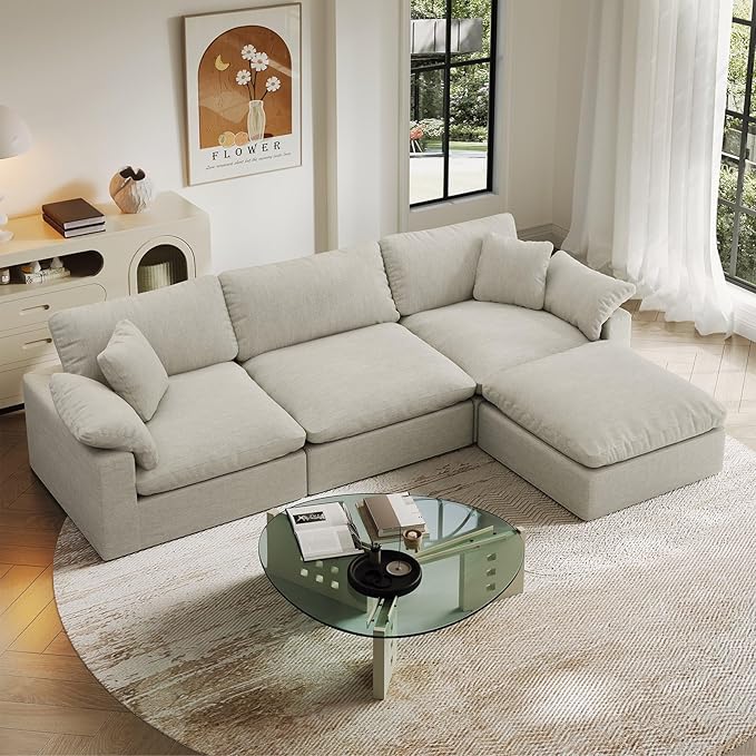 Intuition Decor Oversize Cloud Modular Sectional Sofa,110.8" L Shape 3 Seaters with Chaise Down Filled Comfort Sofa Detachable Couch Cushion Covers for Living Room