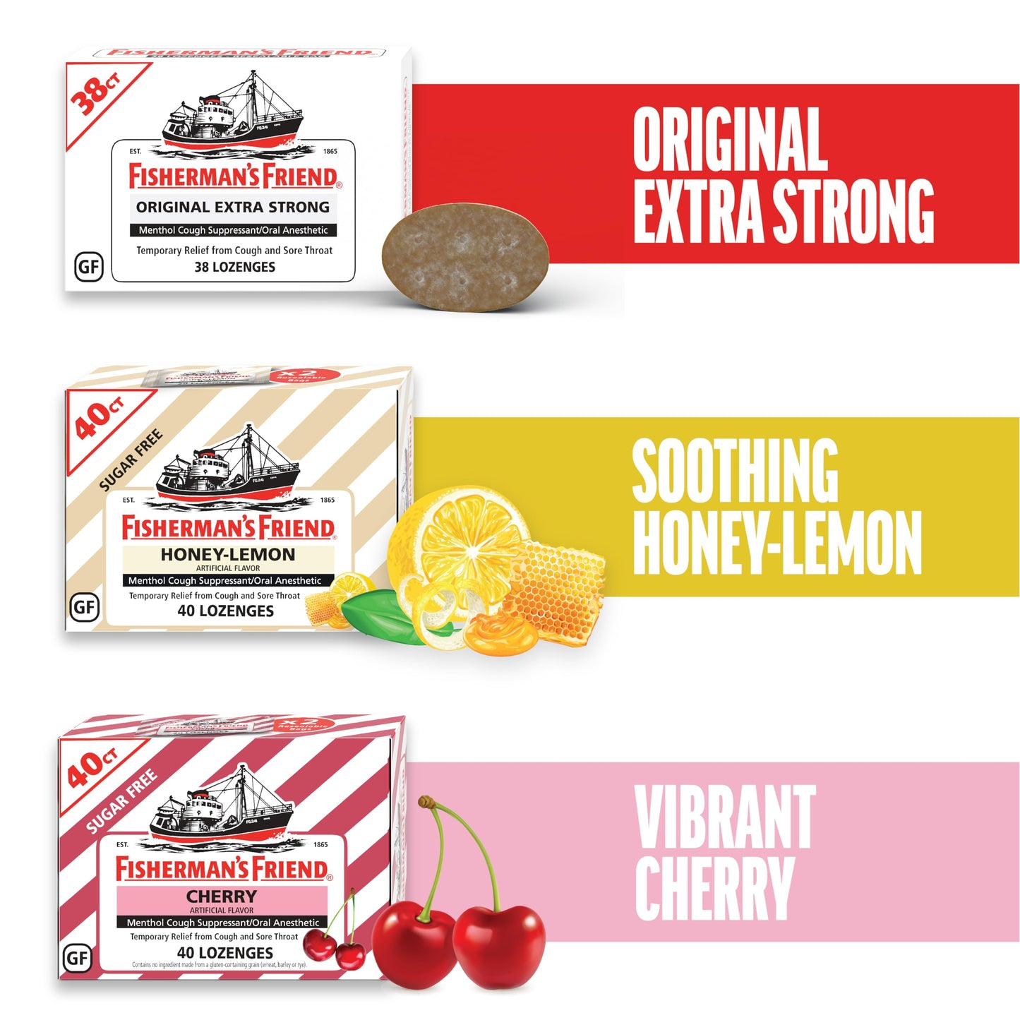 Fisherman's Friend Cough Drops, Cough Suppressant and Sore Throat Lozenges, Sugar Free Cherry, 6.9mg Menthol, 240 Drops (6 Packs of 40)