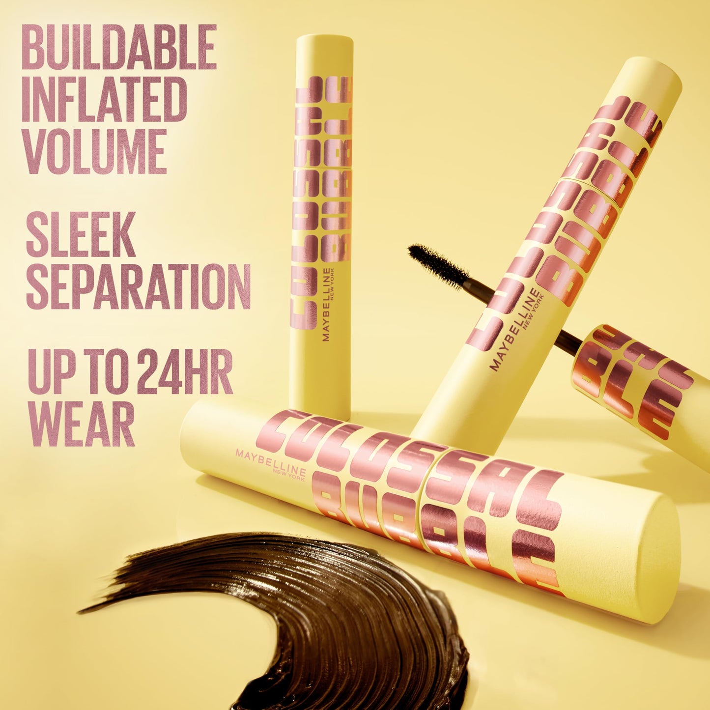 Maybelline The Colossal Bubble Washable Mascara, Buildable Mascara Volume and Length Formula for Bold, Separated Lashes, Very Bl