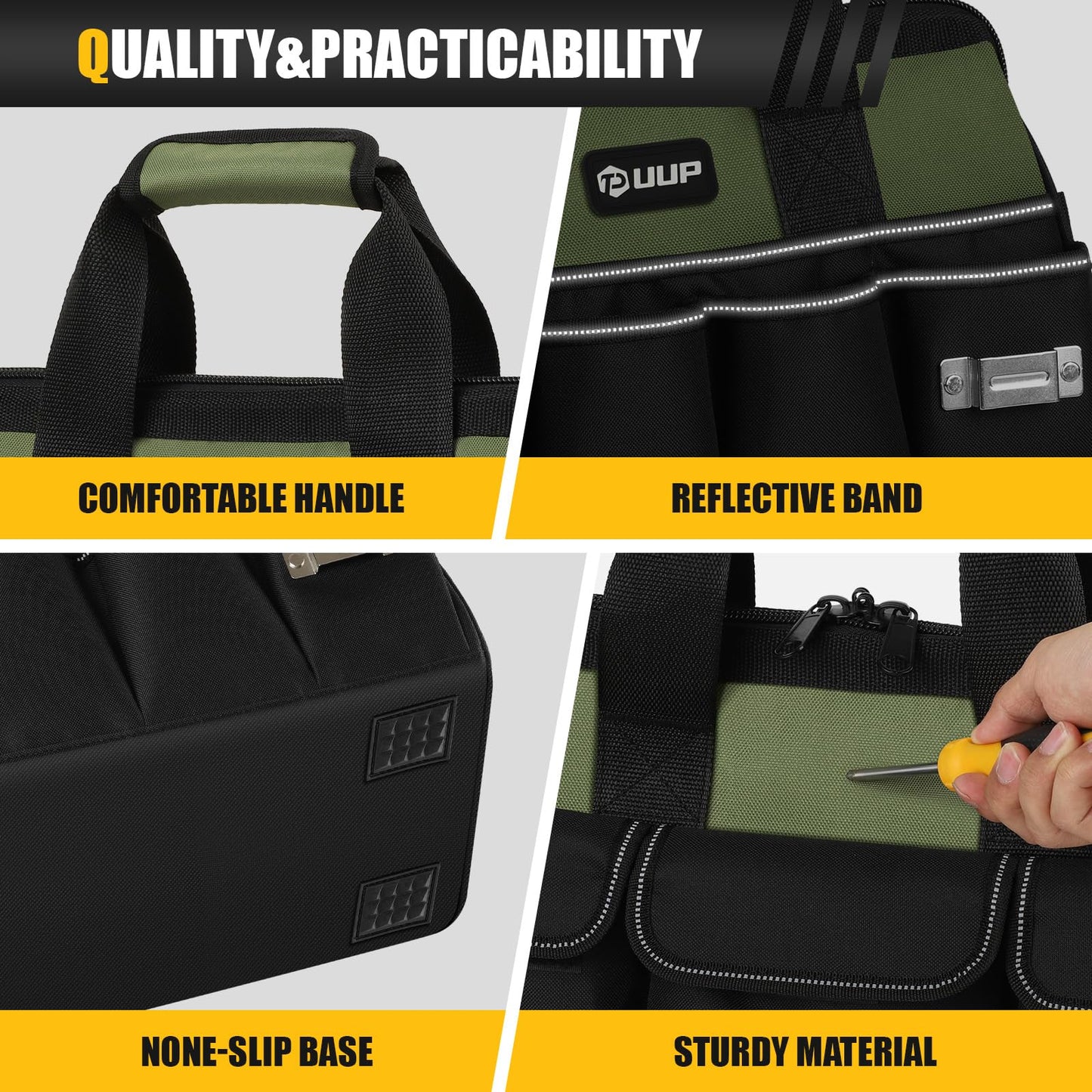 UUP Heavy Duty Tool Bag 15-Inch, 16-Pocket Portable Empty Tool Box Organizer Storage, Toolbox Organization, Soft Handle Large Zipper Carrying Toolbag, Father Day Dad Men Mechanic Welding Birthday Gift