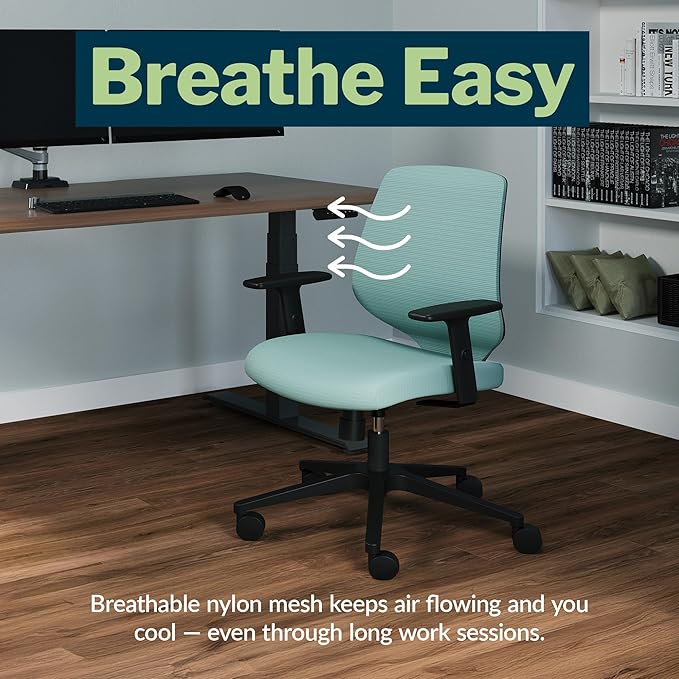 Vari Foundation Chair - Ergonomic Home Office Desk Chair + Adjustable Height, Tilt, and Armrests, Breathable Mesh, Lumbar Support - Swivel Rolling Task Chair for Office or Study (Seaside Blue)