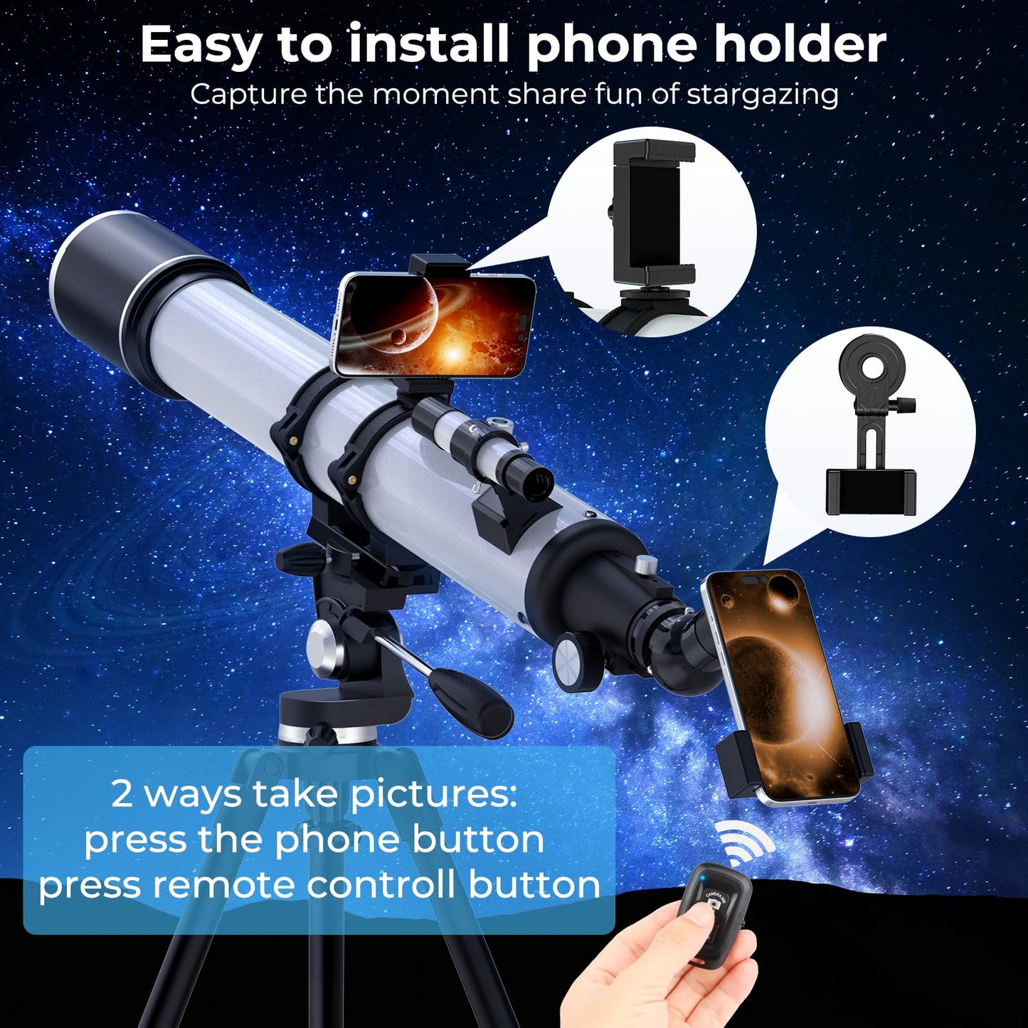 FAMIROSA Telescope for Adults High Powered, 90mm Aperture (36X-270X) 900mm Focal Length Refractor Astronomy Telescopes for Planets and Stars, Professional Telescopio with Bag, Phone Adapter, Tripod
