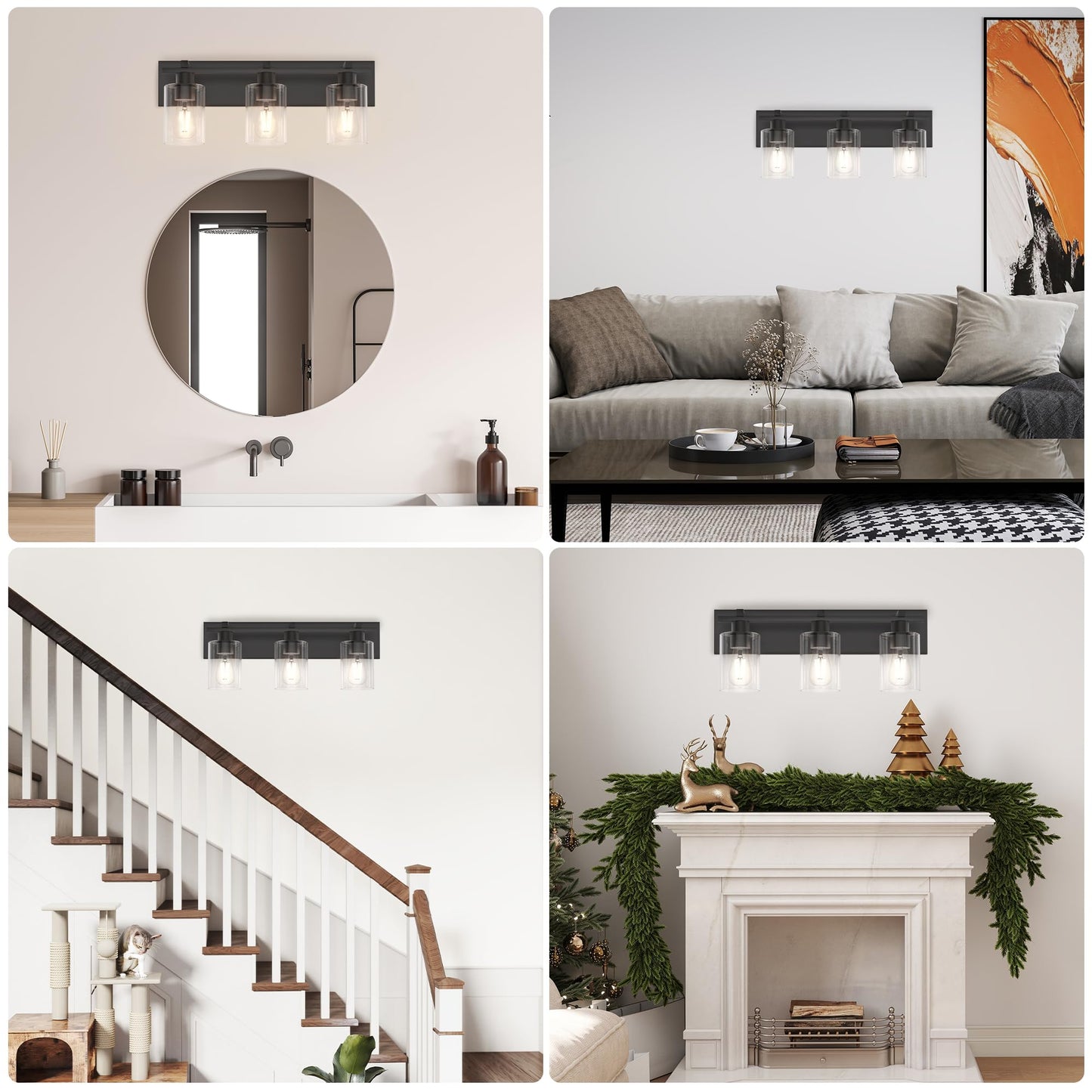 Espird Bathroom Vanity Light,3 Light Matte Black Light Fixture with Thickened Clear Glass Shade, 21 inch Modern Wall Sconce, Bathrooms Vanity Light Over Mirror for Bathroom