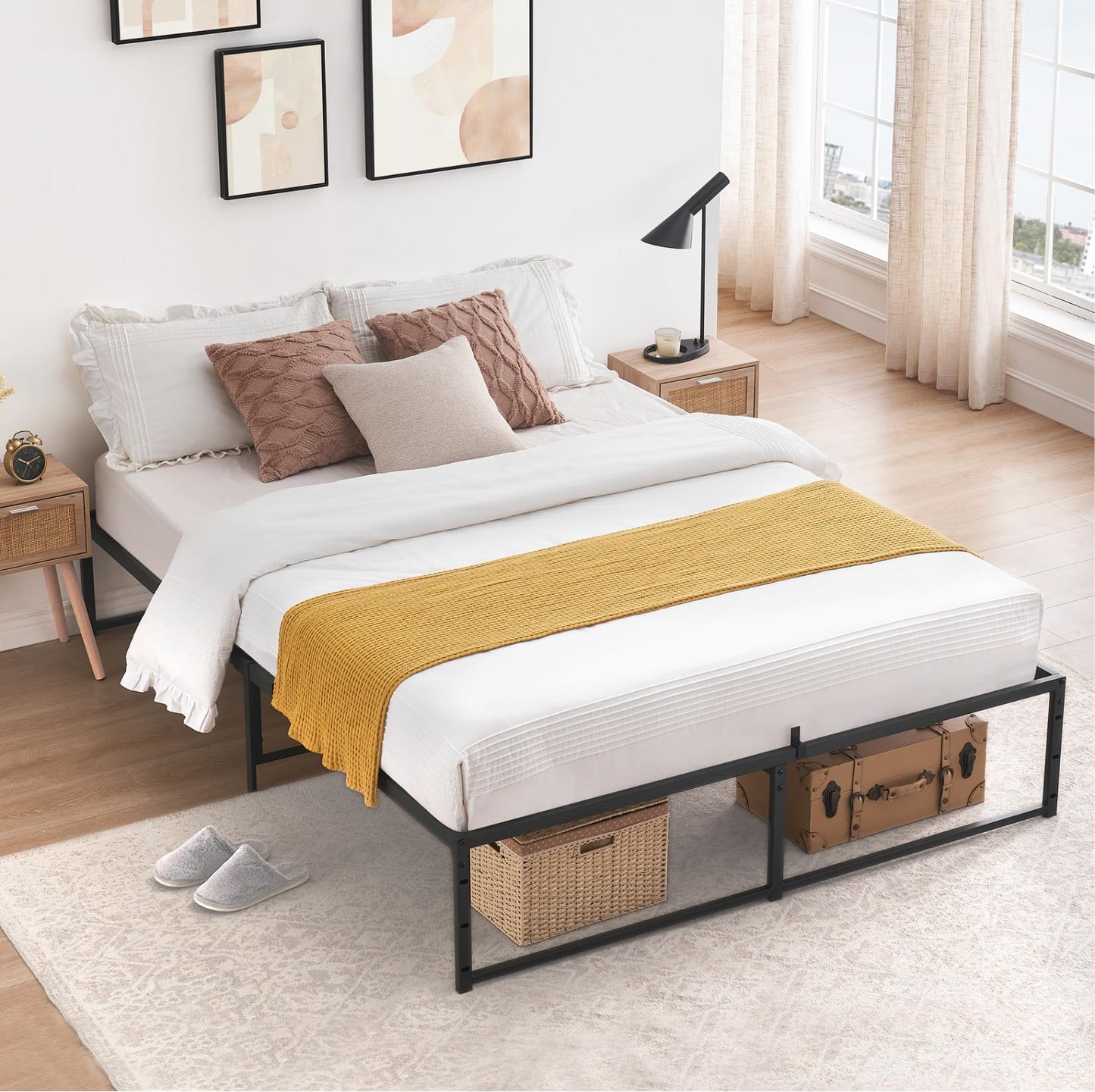 SLEKVERSA 14" Twin Size Metal Bed Frame with 3 in 1 Steel Support, Heavy Duty Metal Twin Platform Bed Frame, No Box Spring Needed, Easy to Assemble for Bedroom Apartment (Twin)