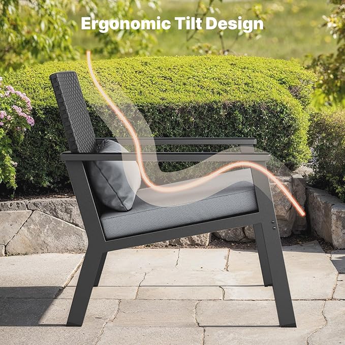 Ahomly 4-Piece Outdoor Wicker Patio Furniture Set with Deep Seating Cushions and Table for Balcony, Backyard, and Porch (Gray)