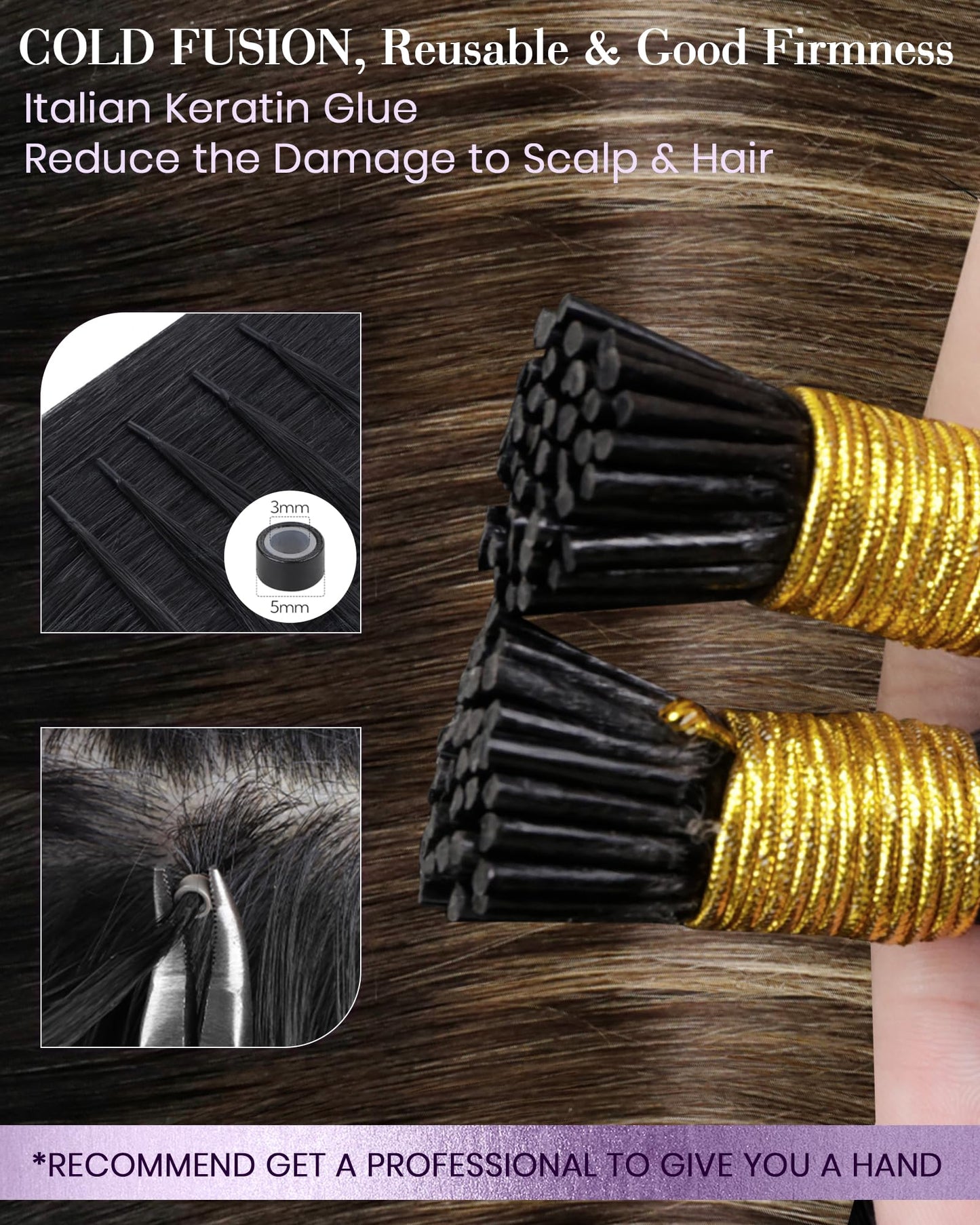 LaaVoo I Tip Hair Extensions Human Hair Balayage Natural Black to Medium Brown Ombre Caramel Brown Itip Human Hair Extensions Si