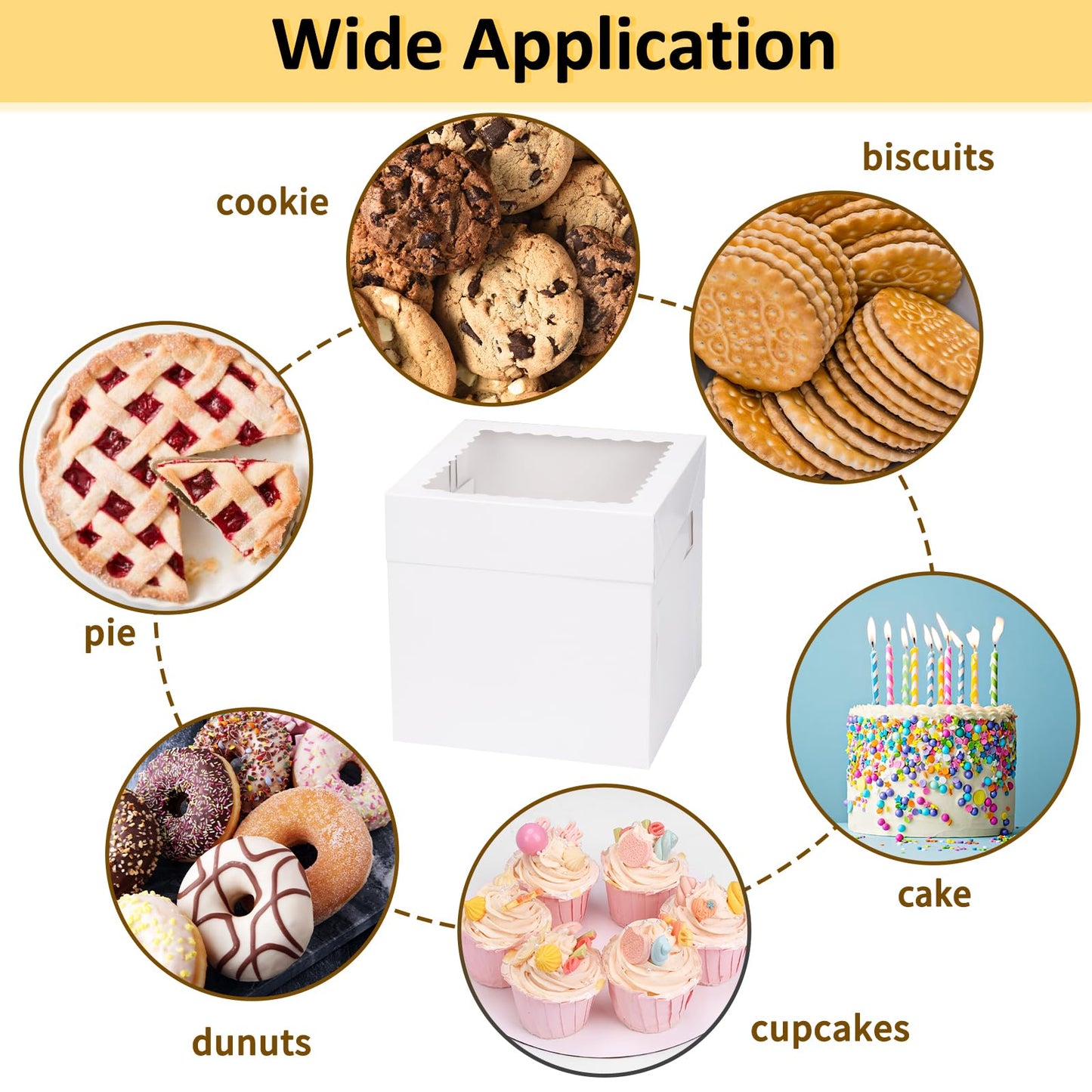 Moretoes 5 Pack Cake Boxes 8 Inch, Bakery Containers with Large Window, 8 Inch White Cake Carrier, Disposable Boxes for Halloween Birthday, Party, Cupcake Cookie Pie Pastry (8x8x8 Inches)
