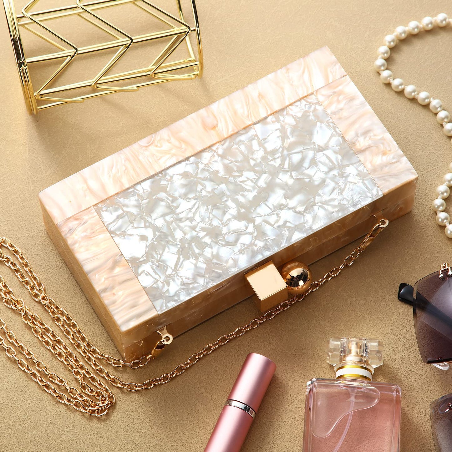 Shinymoon Women Acrylic Clutch Purse Acrylic Evening Clutch Bag Glitter Marble Purse Handbag Chain Shoulder Crossbody Box Bags for Wedding Cocktail Party Prom