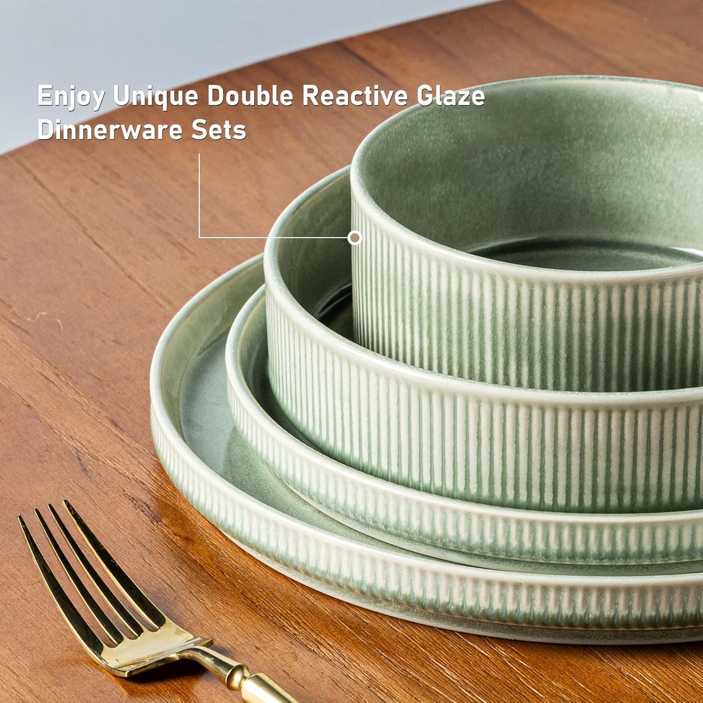 GBHOME Stoneware Dinnerware Sets for 4,Round Reactive Glaze Ceramic Plates and Bowls Set,Highly Scratch Resistant| Dishwasher & Microwave Safe Dishes Set,Service for 4(12Pcs)
