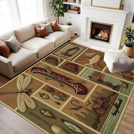 8x10 Hunt Area Rugs for Bedroom Vintage Fishing Outdoor Adventure Washable Rug for Living Room Soft Rubber Backed Non-Slip...