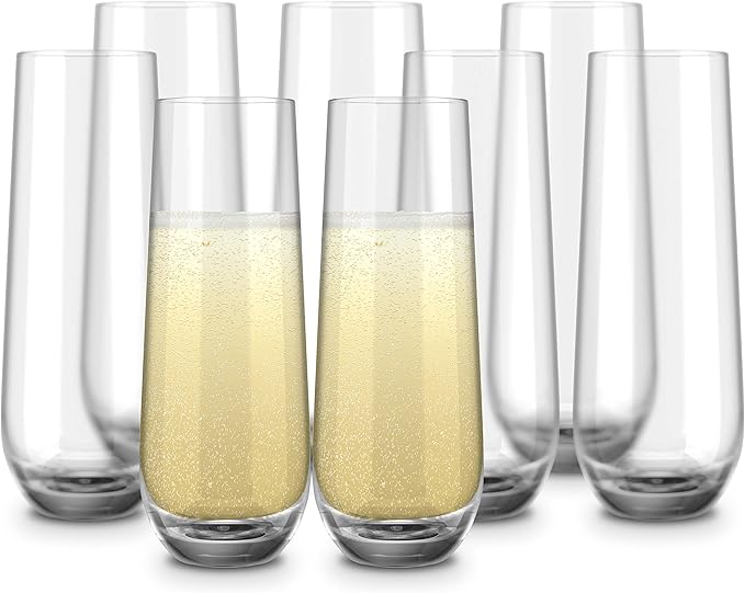KooK Champagne Flutes, Champagne Glasses, Mimosa Glasses, Stemless Champagne Flutes, Set of 8, 9.4oz, Rose, Prosecco, for ...