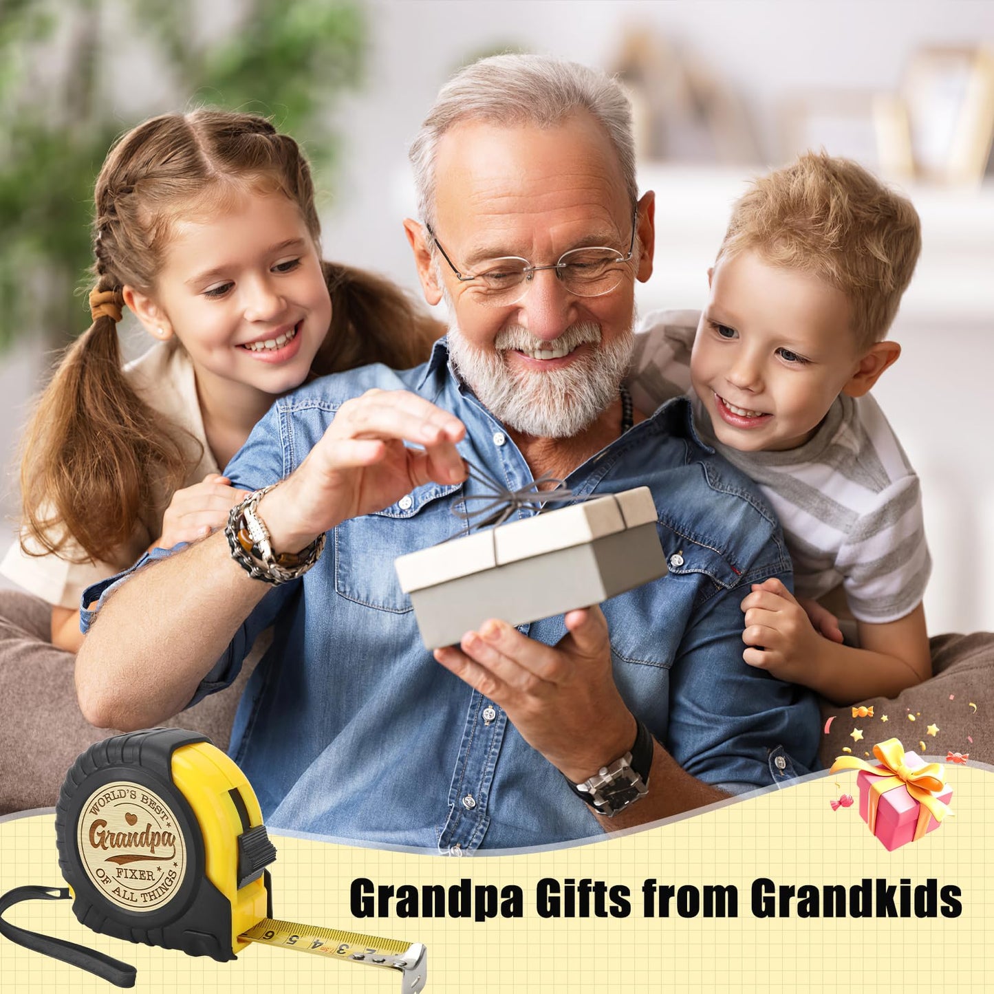 YUEYUQIU Gifts for Grandpa from Granddaughter Grandson - Ideal Father’s Day Gifts for Grandpa, Cool Grandfather Tool Gifts - Funny Engraved Tape Measure Present for Birthday Father's Day Christmas