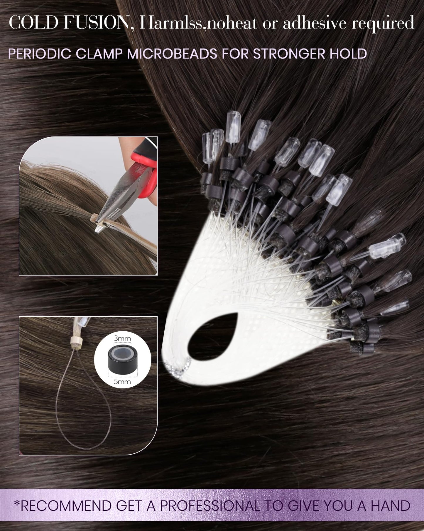 LaaVoo Micro Link Hair Extensions Human Hair Dark Brown Microbead Hair Extensions 24 inch Brown Micro Loop Hair Extensions Real